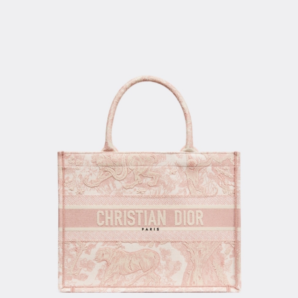Bundle- Dior Pink Floral Embroidery Tote Medium w/ organizer and cosmetic bag
